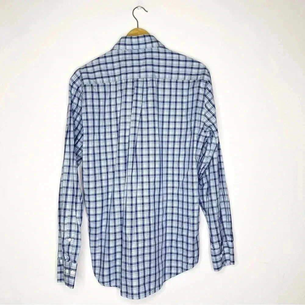 Peter Millar Light Blue and Navy Plaid Button-Down Shirt
